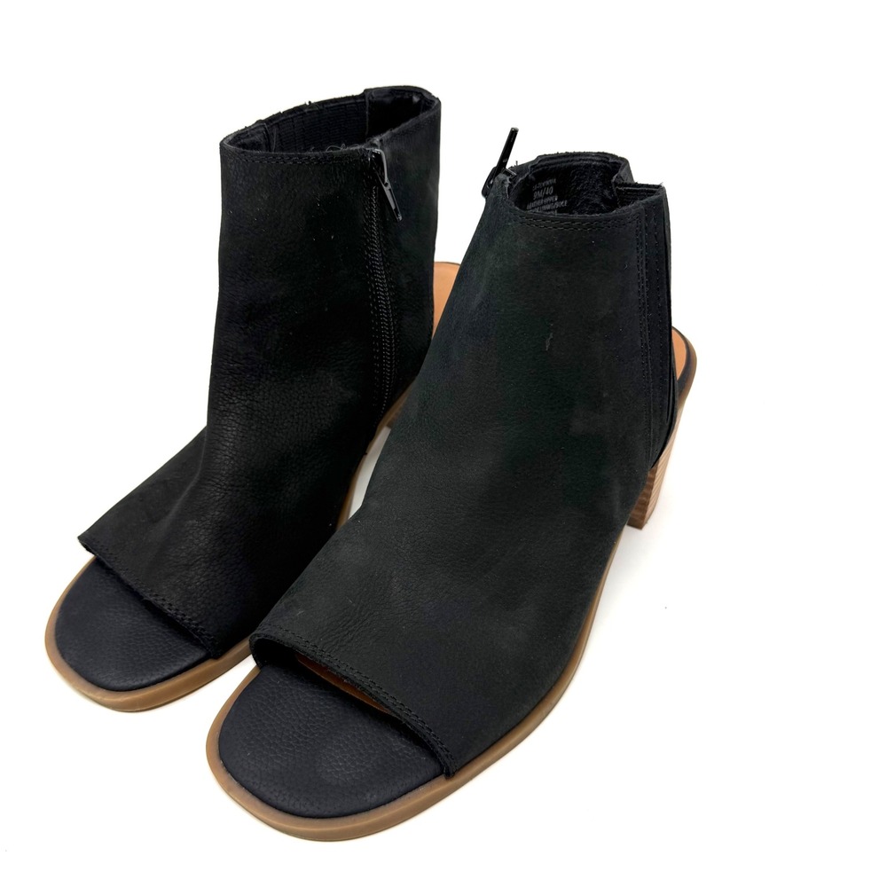 Lucky Brand Tovinnia Black Leather Peep Toe Block Heel Booties Womens 9M 40